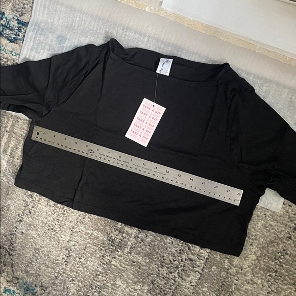 🖤5/$25 100% supima cotton Black Long Sleeve Crop top boatneck crop fit xs - Picture 6 of 16